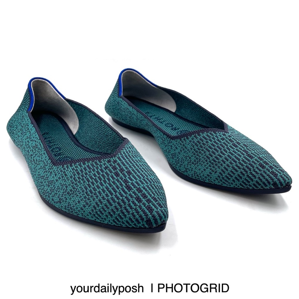 Rothy’s The Point Spruce Python Blue Green Flats … - image 1